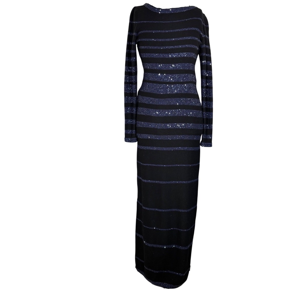 Oscar de la Renta Authentic Long Sleeve Sequin Stripe Knit Maxi Dress Size Small
